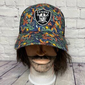 NFL Raiders Football Floral Trucker Hat Mesh Youth Size 47 Brand Embroidered